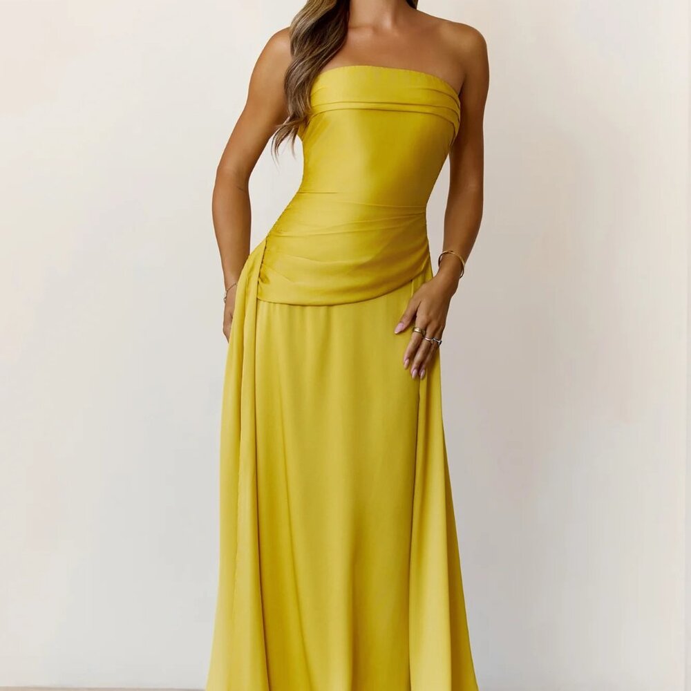 Hello Molly Sugar Cubes Strapless Maxi Dress Lime Gold